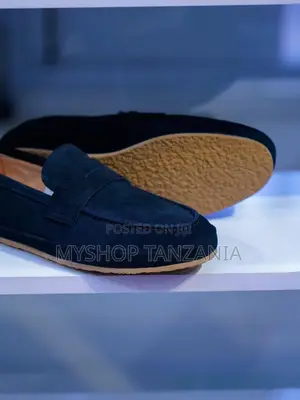 Navy Suede Penny Loafers by Brunello Cucinelli