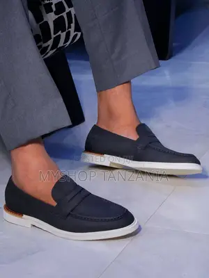 Santoni Navy Blue Slip-on Loafers