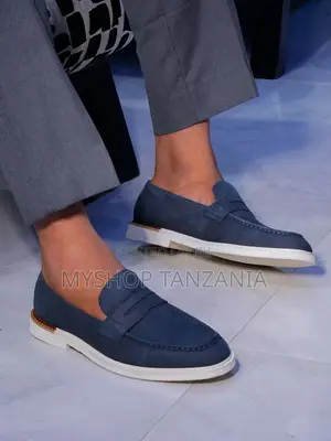 Navy Blue Suede Penny Loafers