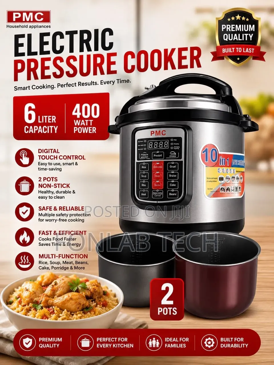 PMC Pressure Cooker 6l Sufuria 2. 2 Dishes Included