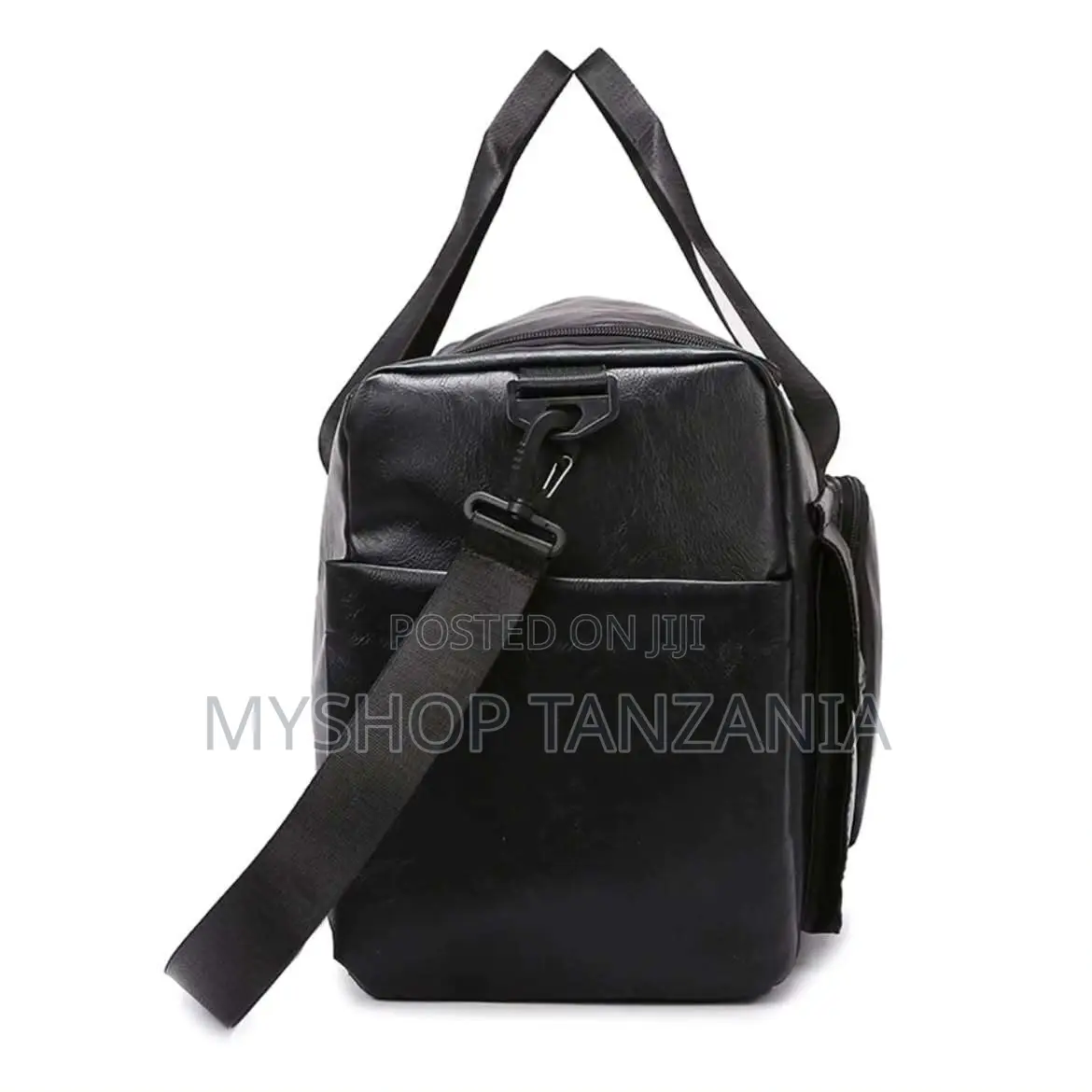 Black PU Leather Travel Duffel Bag