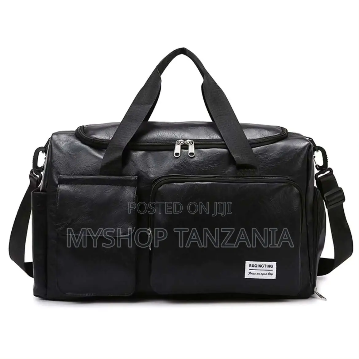 Black PU Leather Travel Duffel Bag