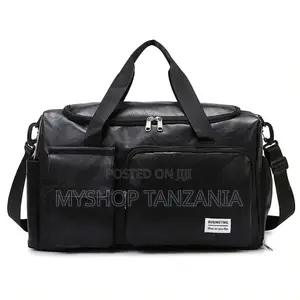 Black PU Leather Travel Duffel Bag