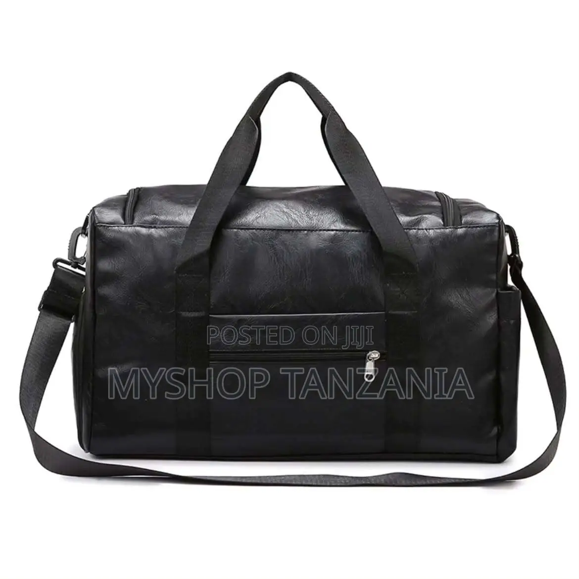 Black PU Leather Travel Duffel Bag