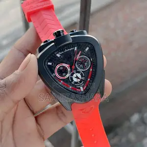 Lamborghini Watches Red Rubber Belt Black Case