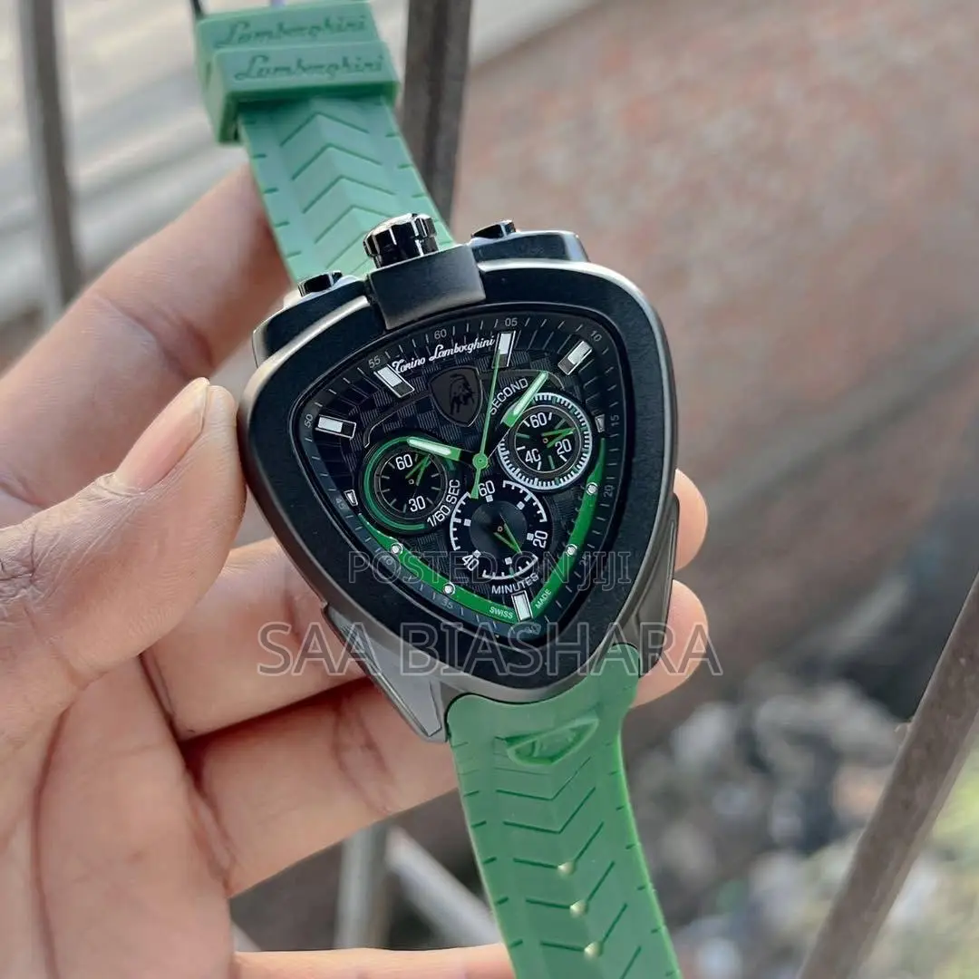 Tonino Lamborghini Watches Green Rubber Belt Black Case
