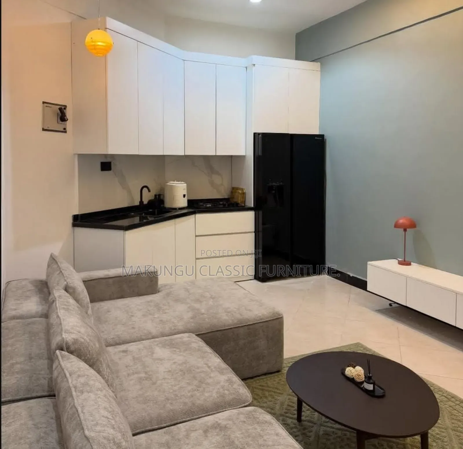 Simple Living Sofa Ya L Shaped Yenye Watu Watano Na Coffee Table