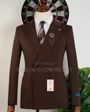 Men's Classic Dark Brown Pinstripe Double-Breasted Suit