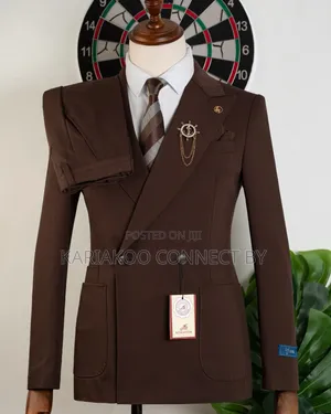 Men's Classic Dark Brown Pinstripe Double-Breasted Suit