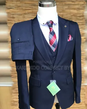 Gentleman's Premium Navy Blue Slim-Fit 3-Piece Suit