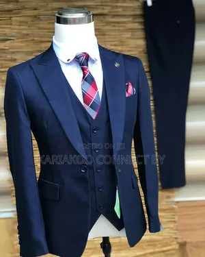 Gentleman's Premium Navy Blue Slim-Fit 3-Piece Suit