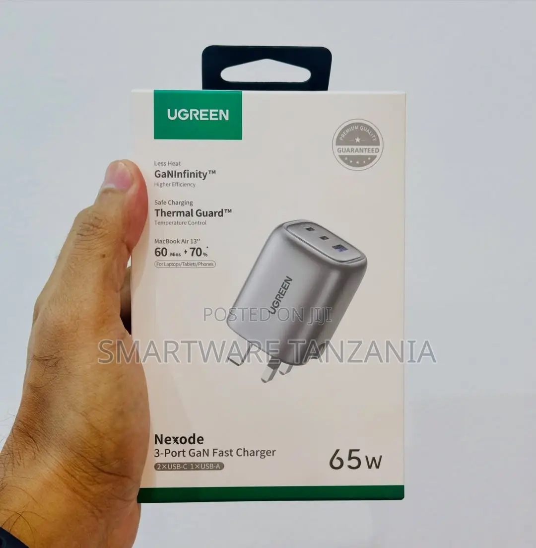 UGREEN Nexode 3-Port GaN Fast Charger, 2xUSB-C 1xUSB-A, 65W Output