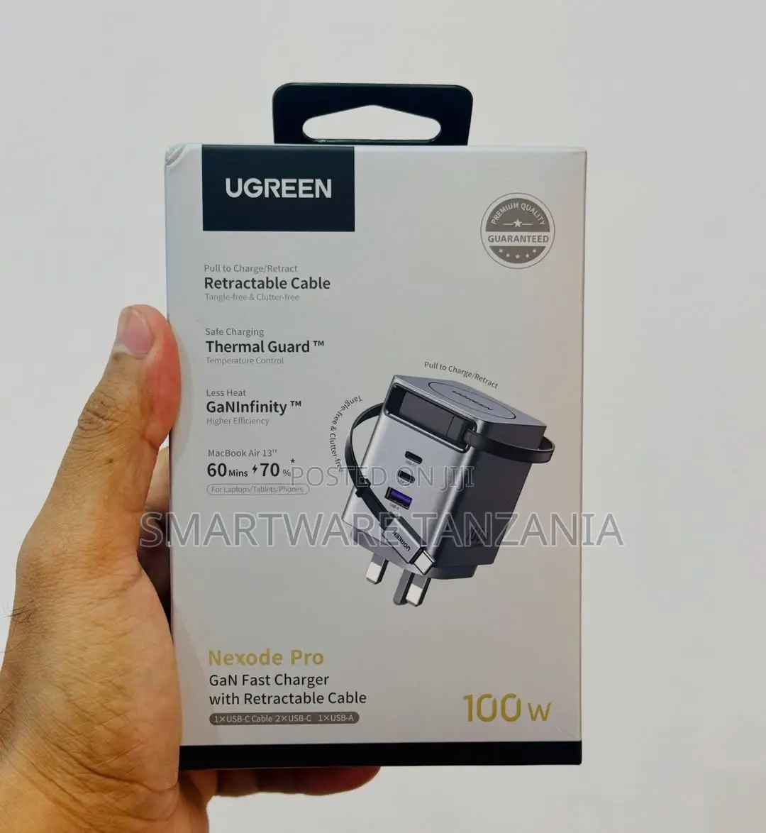 UGREEN Nexode Pro 100W GaN Fast Charger With Retractable Cable USB-C/A