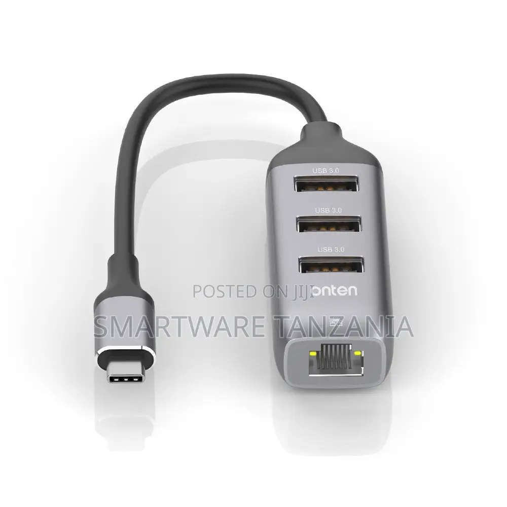 Onten USB 3.0 Hub With 3 USB Ports and Ethernet Port, Aluminum Housing