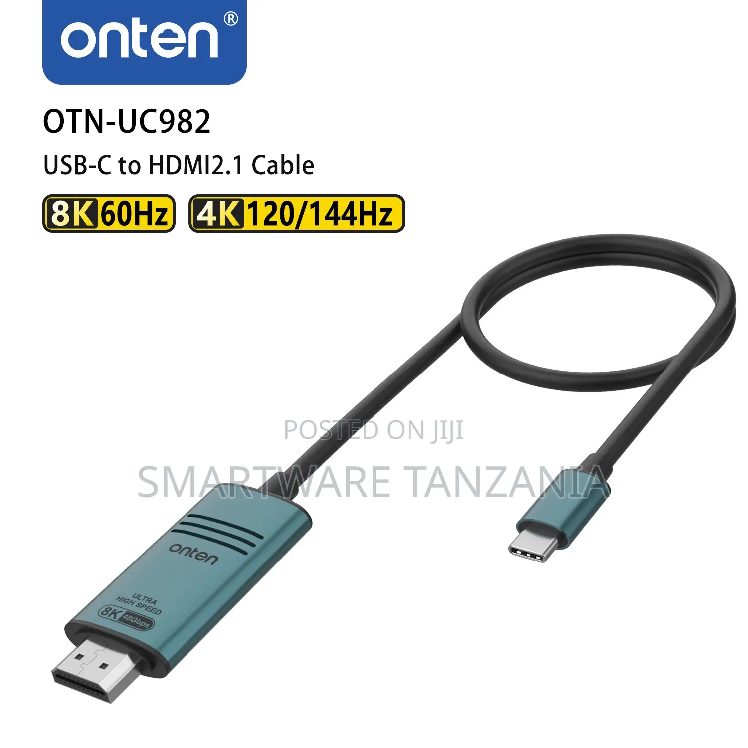 Onten USB-C to HDMI 2.1 Cable, at 60Hz, at 120/144Hz, 2m Length