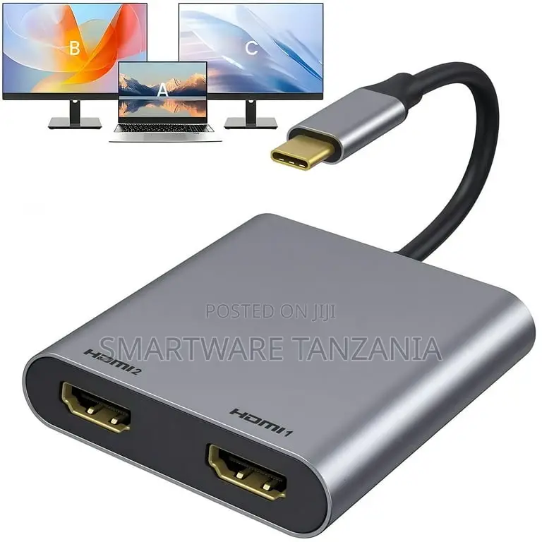 USB-C to Dual HDMI Adapter, Supports at 60Hz, Aluminum Housing, 1ft
