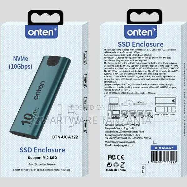 Onten NVMe M.2 SSD Enclosure USB-C to M.2 NGFF 10Gbps Aluminum Housing