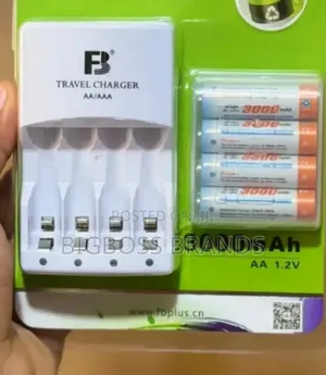 4 Rechargable Batteries 3000 mAh AA With Charger