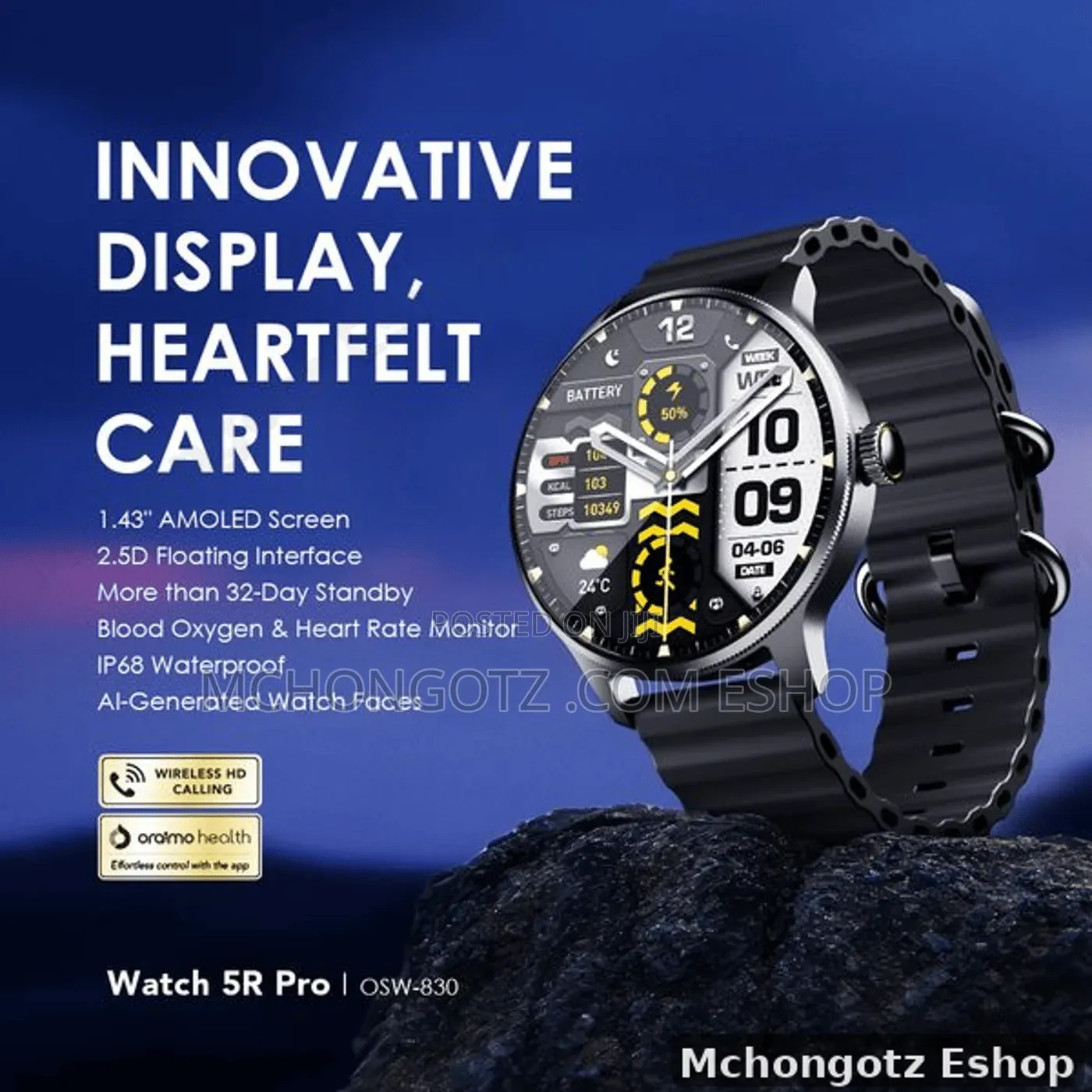 Oraimo Watch 5R Pro OSW-830 AMOLED Smart Watch 1.43 Inch IP68