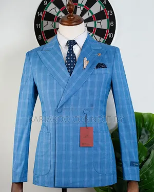 Men’s Royal Sky Blue Double-Breasted Suit
