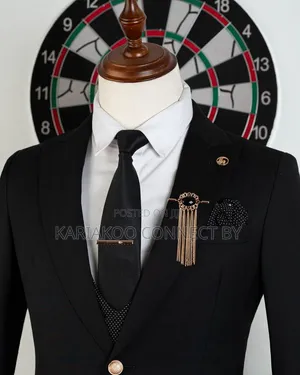 Executive Black Slim Fit 3-Piece Suit With Gold Button