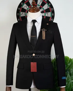 Executive Black Slim Fit 3-Piece Suit With Gold Button