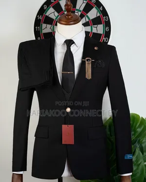 Executive Black Slim Fit 3-Piece Suit With Gold Button
