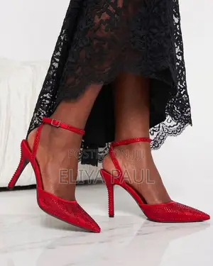 Rhinestone Stiletto Heel Red and Black