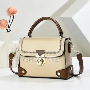 Gleam N Handbag Features Beige Textured PU Leather With Brown Corner