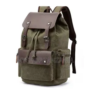 Vintage-Style Canvas and Leather Backpack
