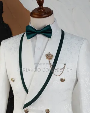 Carlos Cardini Royal White Emerald Green Tuxedo Suit