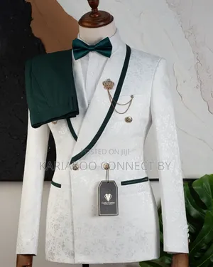 Carlos Cardini Royal White Emerald Green Tuxedo Suit