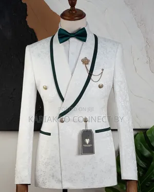 Carlos Cardini Royal White Emerald Green Tuxedo Suit
