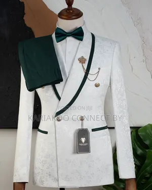 Carlos Cardini Royal White Emerald Green Tuxedo Suit