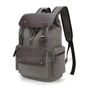 Grey Canvas and Leather Backpack by SLEDEZ