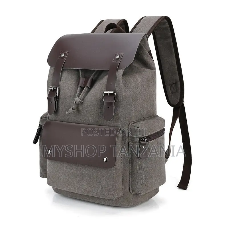 Grey Canvas and Leather Backpack by SLEDEZ