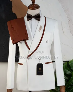Carlos Cardini Off-White Chocolate Brown Tuxedo Suit