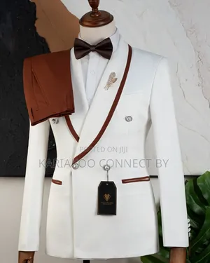 Carlos Cardini Off-White Chocolate Brown Tuxedo Suit