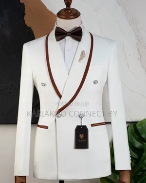 Carlos Cardini Off-White Chocolate Brown Tuxedo Suit