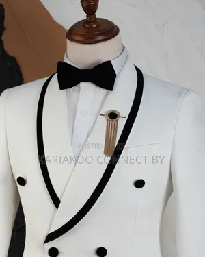​Carlos Cardini Off-White Black Velvet Tuxedo Suit