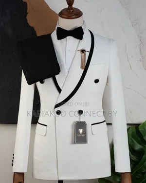 ​Carlos Cardini Off-White Black Velvet Tuxedo Suit