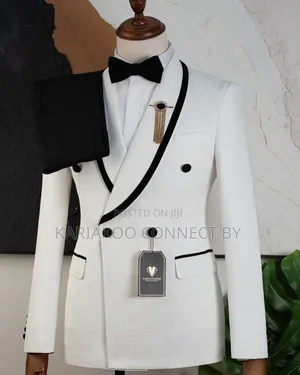 ​Carlos Cardini Off-White Black Velvet Tuxedo Suit