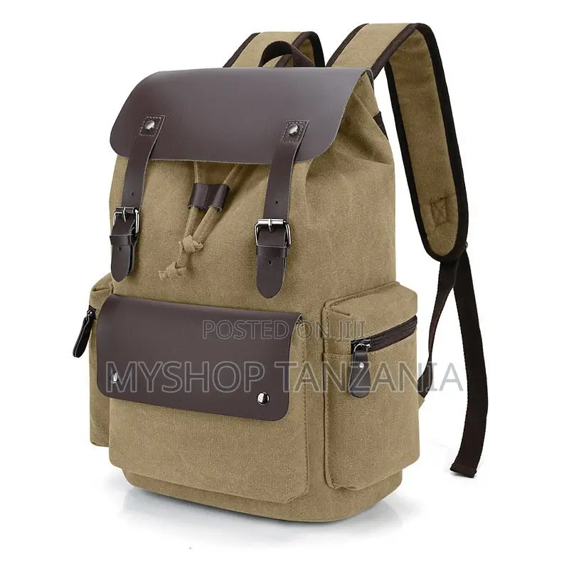 Khaki-Colored Canvas Backpack