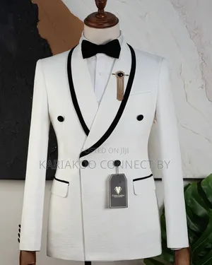 ​Carlos Cardini Off-White Black Velvet Tuxedo Suit
