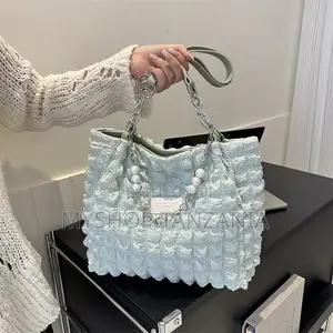 Light Blue, Popcorn-Textured Shoulder Bag