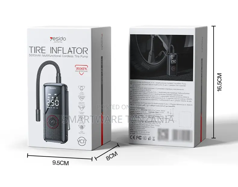 Yesido VC17 Tire Inflator 5000mAh Cordless Pump With 350kPa Pressure