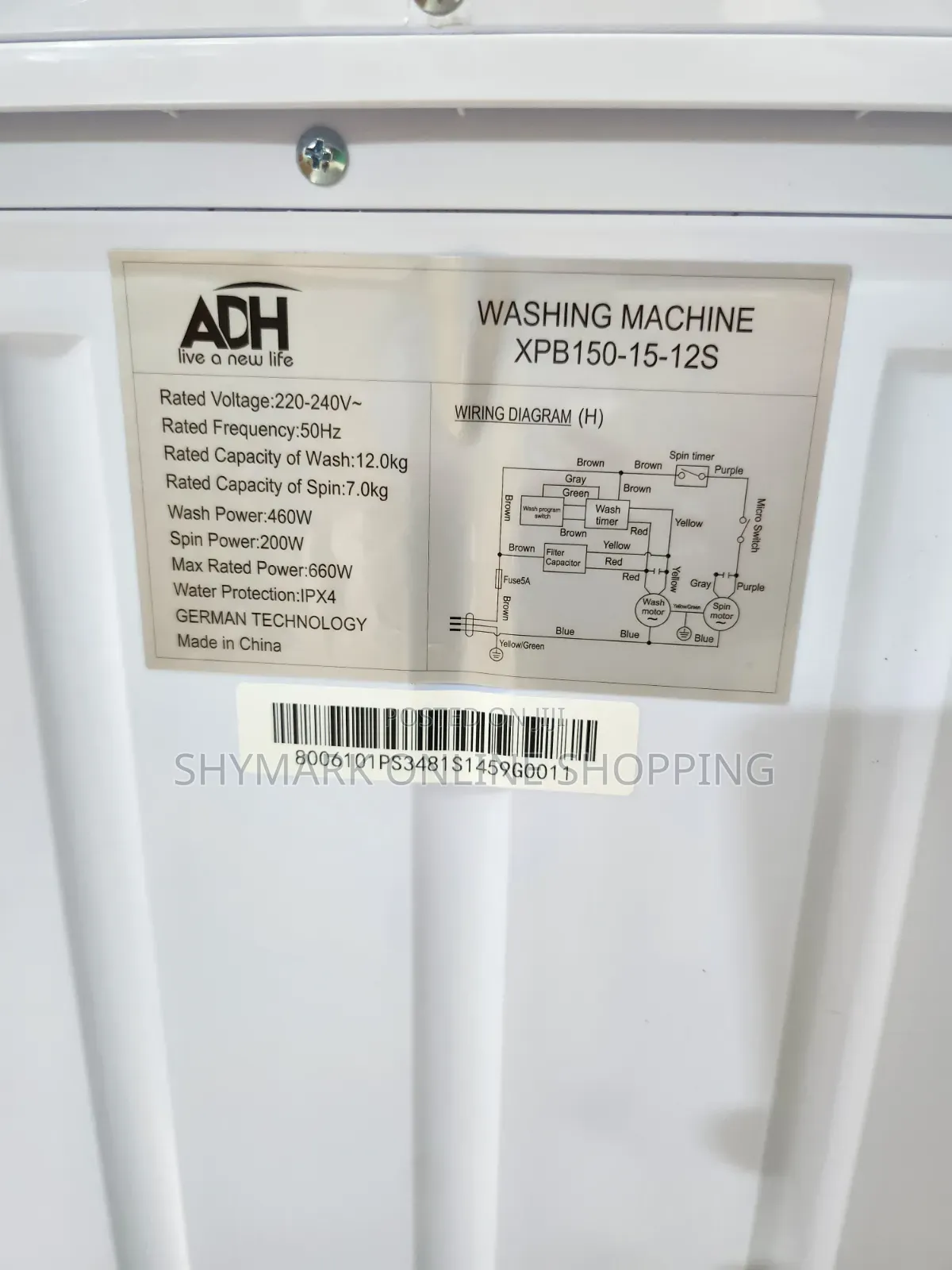 ADH Washing Machine Twin Tube 15 Kg