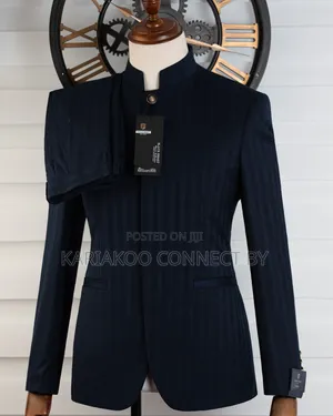 Men's Premium Navy Blue Mandarin Suit