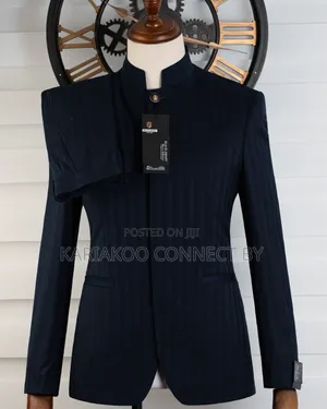 Men's Premium Navy Blue Mandarin Suit