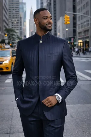 Men's Premium Navy Blue Mandarin Suit
